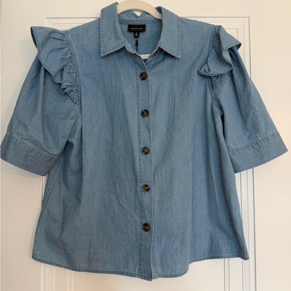 Who What Wear Light Blue Kids Button Down Shirt